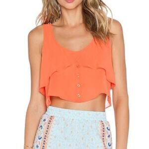 BCBGeneration NWOT Orange Flowy Layered Button Up Crop Top Sheer Tank